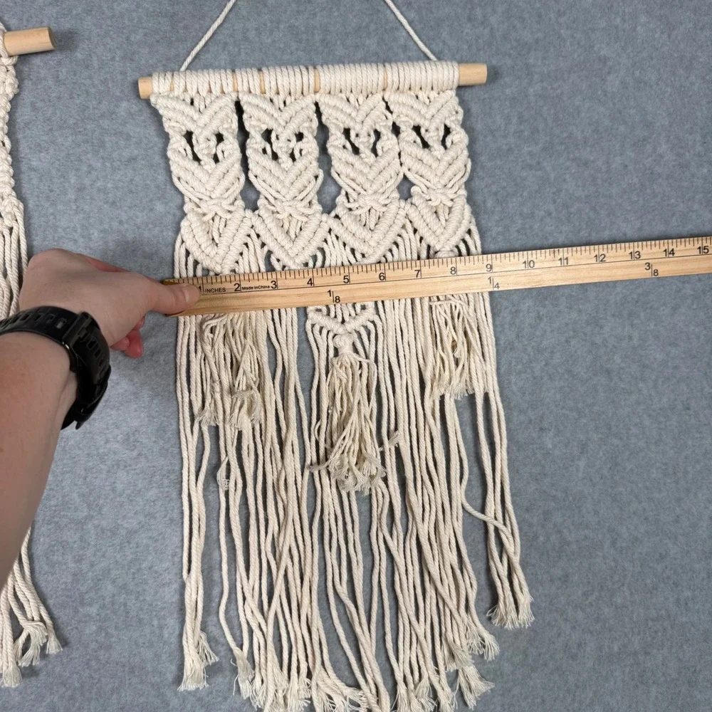 Set of 2 Boho Macrame Wall Hangings Cream Cotton Fringe Tassel Home Decor Boho